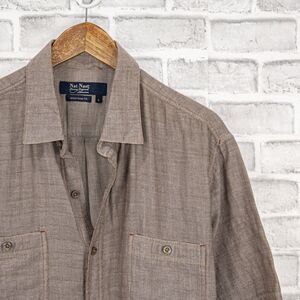 Nat Nast Men's American Fit Short Sleeve Button up Shirt in Brown cotton sz L